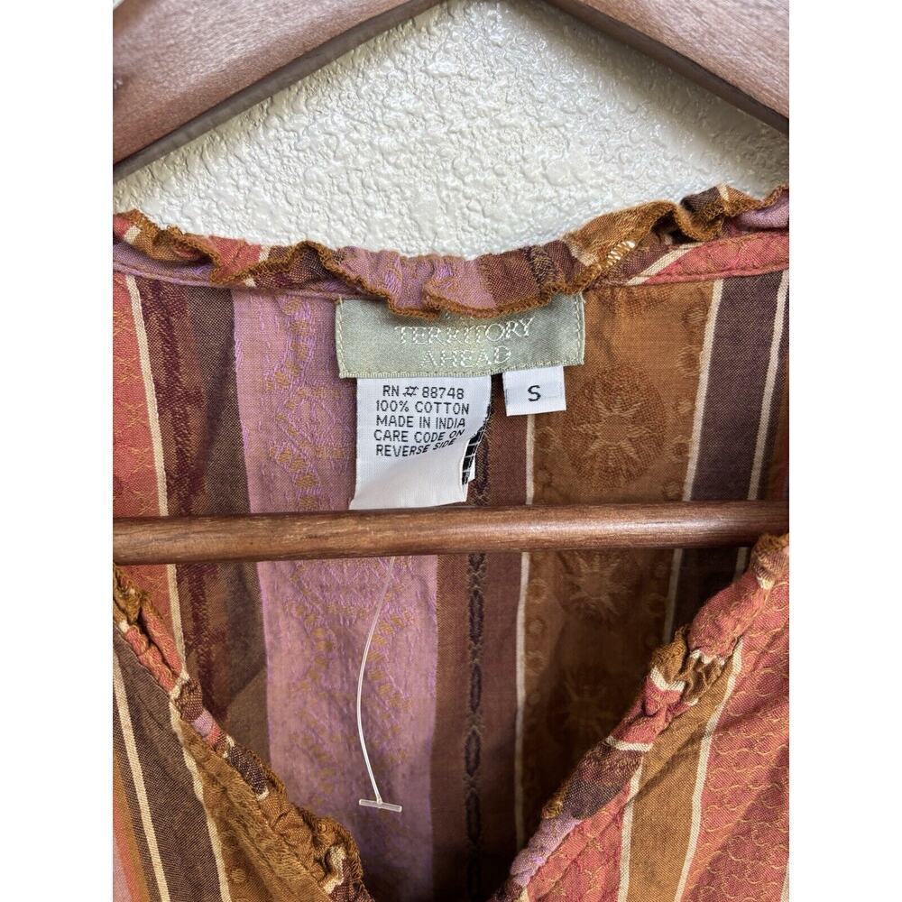 Territory Ahead womens multicolor stripe cotton button blouse Sm 3/4 sleeve boho - Picture 3 of 4